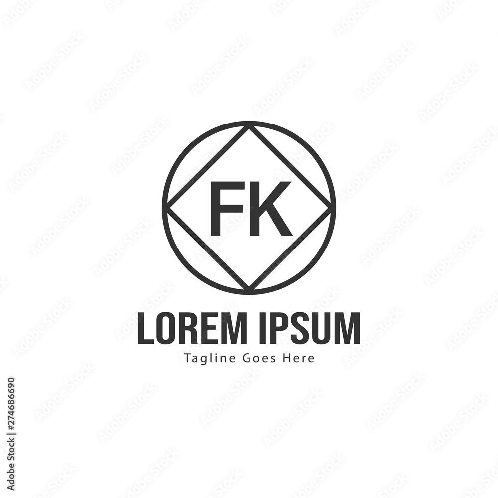 Initial FK logo template with modern frame. Minimalist FK letter logo vector illustration Initial FK logo template with modern frame. Minimalist FK letter logo vector illustration