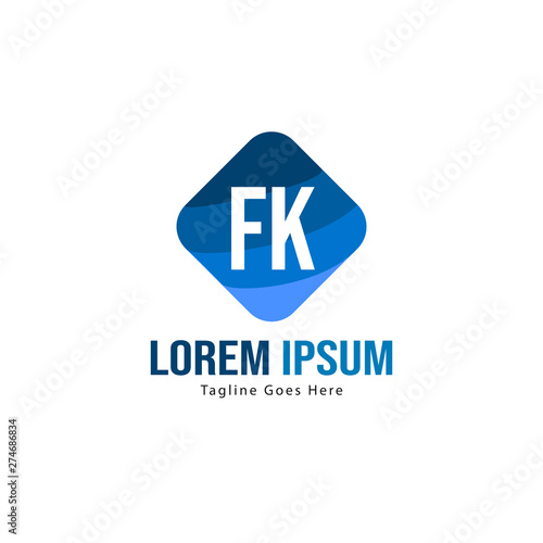 Initial FK logo template with modern frame. Minimalist FK letter logo vector illustration