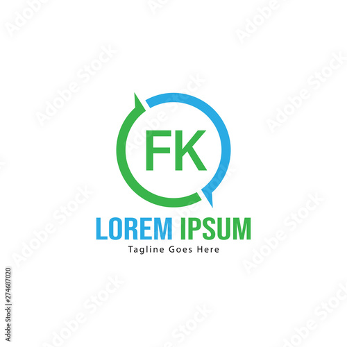 Initial FK logo template with modern frame. Minimalist FK letter logo vector illustration