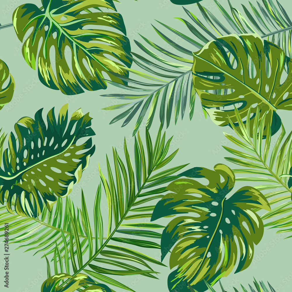 Retro dark palm leaves background pattern, tropical jungle illustration texture in vector for wallpaper, print, brochure, design