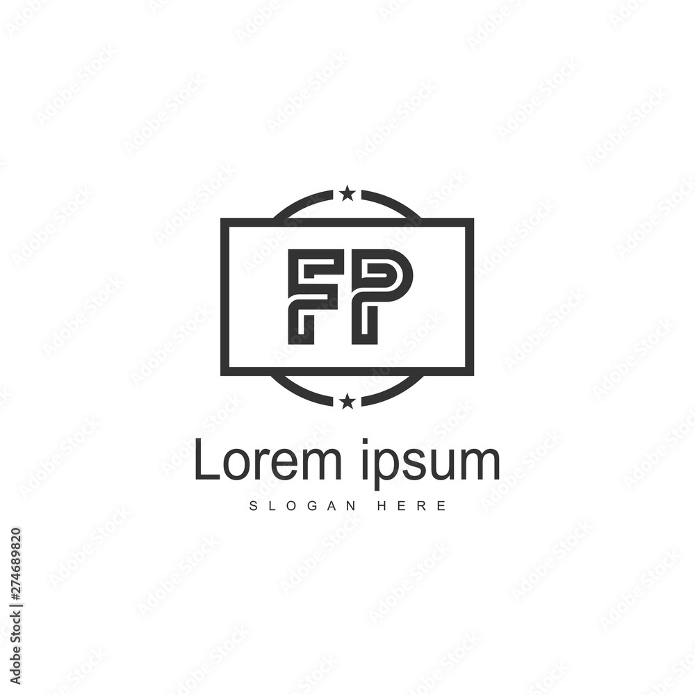 Initial FP logo template with modern frame. Minimalist FP letter logo vector illustration