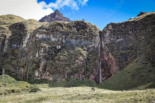 Waterfall in the Qesqa Valley on the Ancasocha trek. Cusco, Peru photo