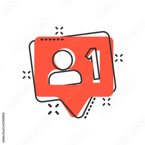 Social media notification sign icon in comic style. Like, comment, follow vector cartoon illustration on white isolated background. Click button business concept splash effect.