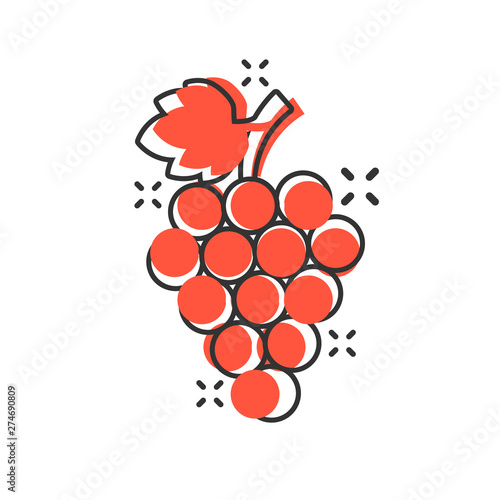 Grape fruits sign icon in comic style. Grapevine vector cartoon illustration on white isolated background. Wine grapes business concept splash effect.