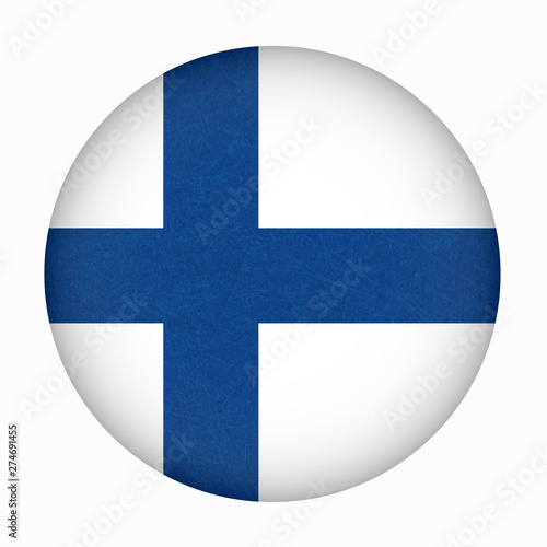 Flag of Finland in circle shape, Scandinavian northern country, isolated Finnish banner with scratched texture, grunge.