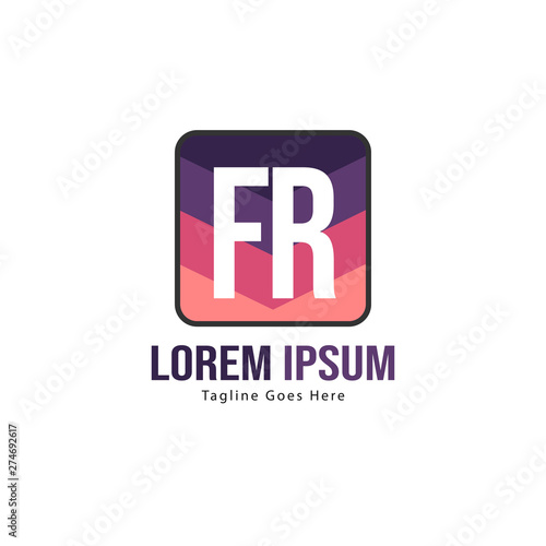 Initial FR logo template with modern frame. Minimalist FR letter logo vector illustration