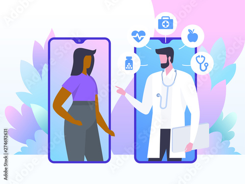 Online doctor concept. Patient consultation to the doctor via smartphone.
