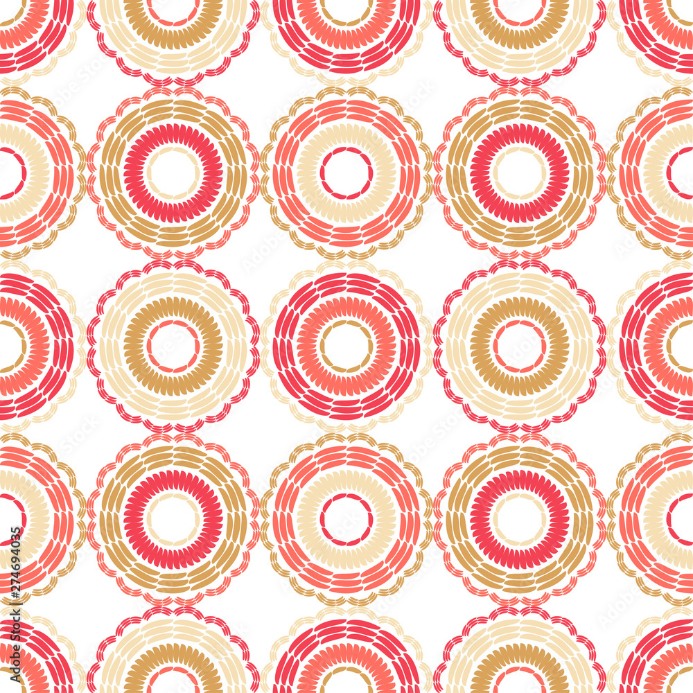 Fototapeta premium Polka dots seamless pattern. Mosaic of ethnic figures. Patterned texture. Geometric background. Can be used for wallpaper, textile, invitation card, wrapping, web page background.