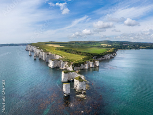 Tableau sur toile Old Harry's Rocks, Dorset, England, Aerial