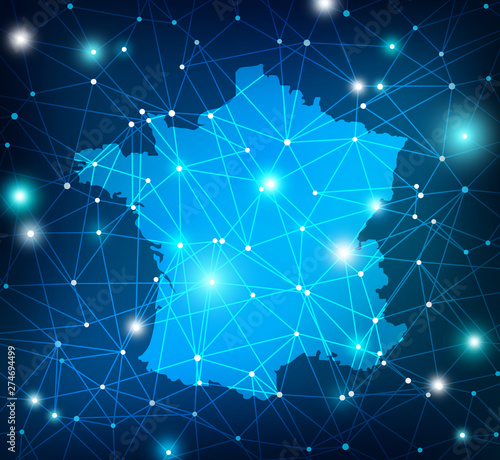 map of France overlaid with glowing network - abstract concept