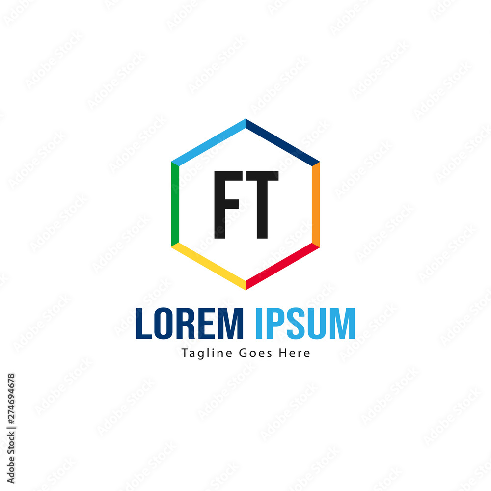 Initial FT logo template with modern frame. Minimalist FT letter logo vector illustration