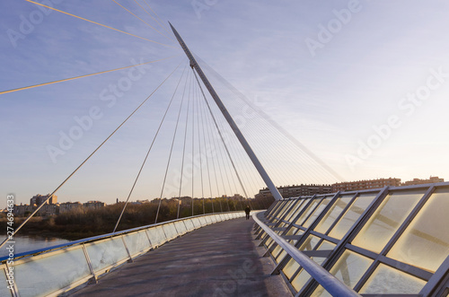 Views of the Pasarela del Voluntariado bridge over the Ebro river in Zaragoza (Spain)
