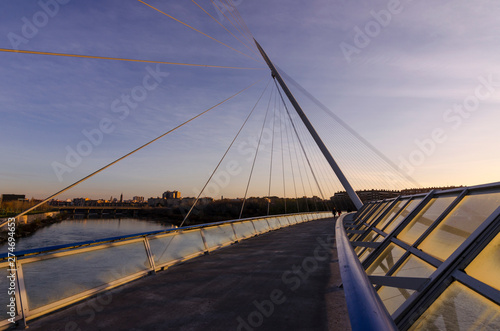 Views of the Pasarela del Voluntariado bridge over the Ebro river in Zaragoza (Spain)