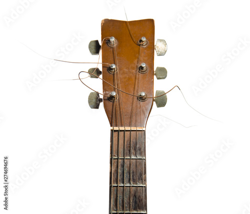 old acoustic guitar head isolated on white background