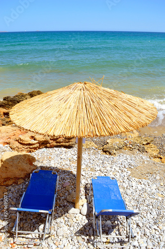 Gouves beach parasols in Crete