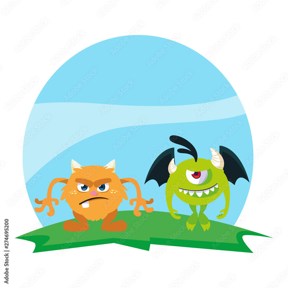 funny monsters couple in the field characters colorful funny monsters couple in the field characters colorful
