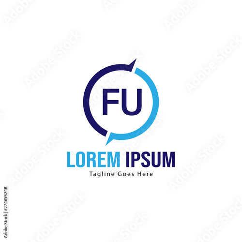Initial FU logo template with modern frame. Minimalist FU letter logo vector illustration