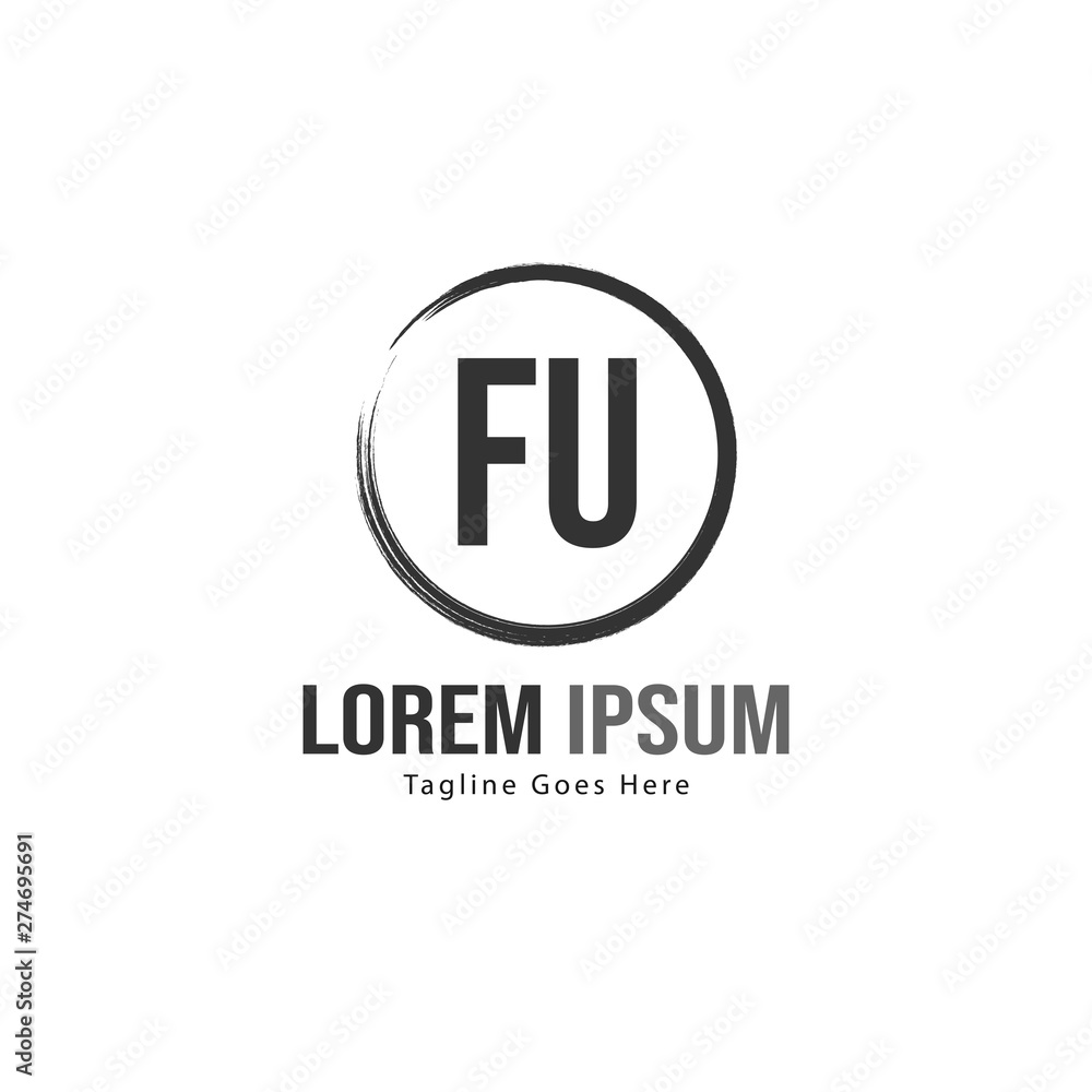 Initial FU logo template with modern frame. Minimalist FU letter logo vector illustration