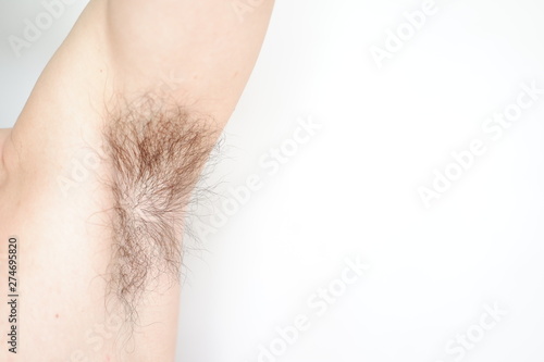 Close up armpit with long hair isolated background	