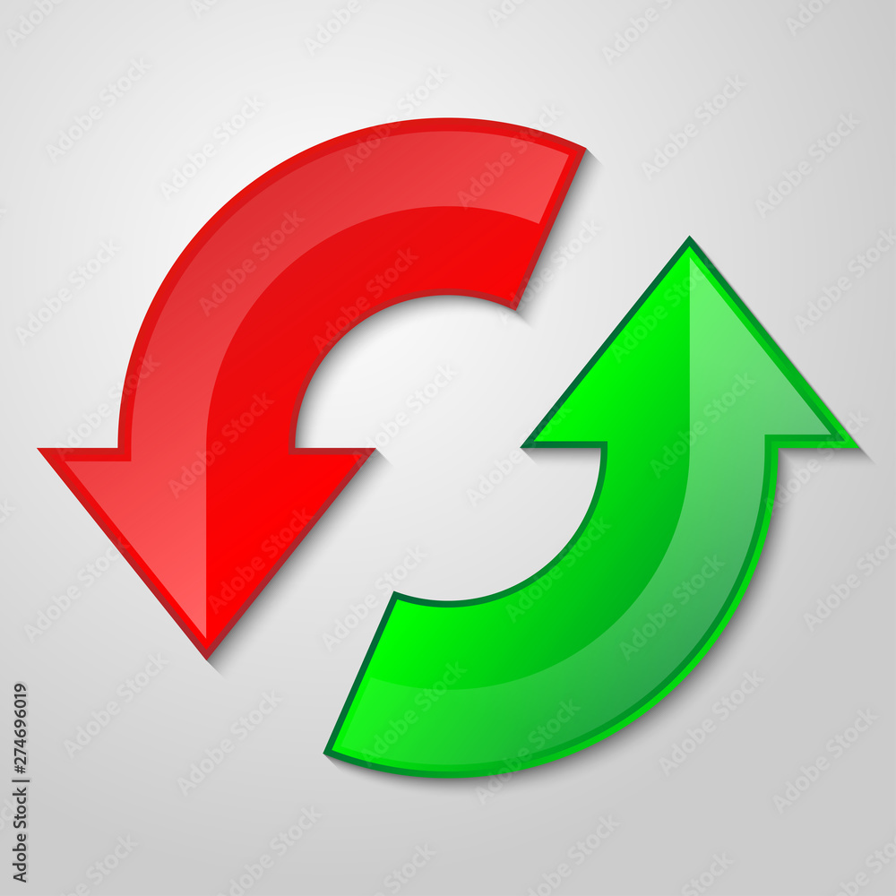 Red and green arrows on a gray background. Vector illustration Red and green arrows on a gray background. Vector illustration
