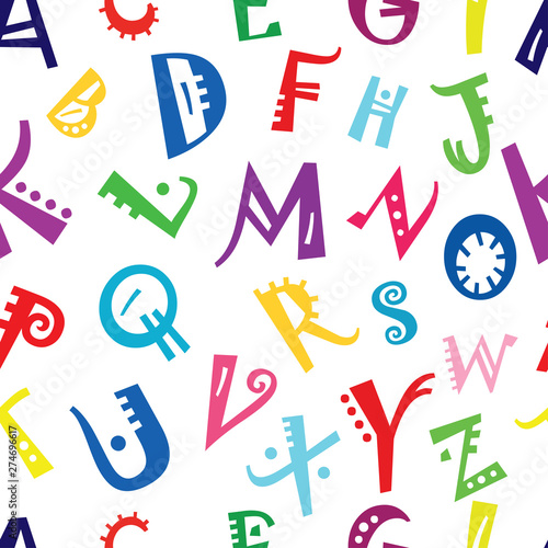 Vector seamless pattern with letters. Colored letters of the English alphabet.