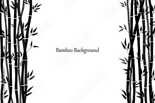 Background template with bamboo stalks and leaves. Minimalistic design in black. Vector illustration © Lyudmyla