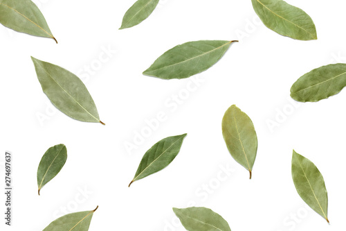 Dried bay leaves on white