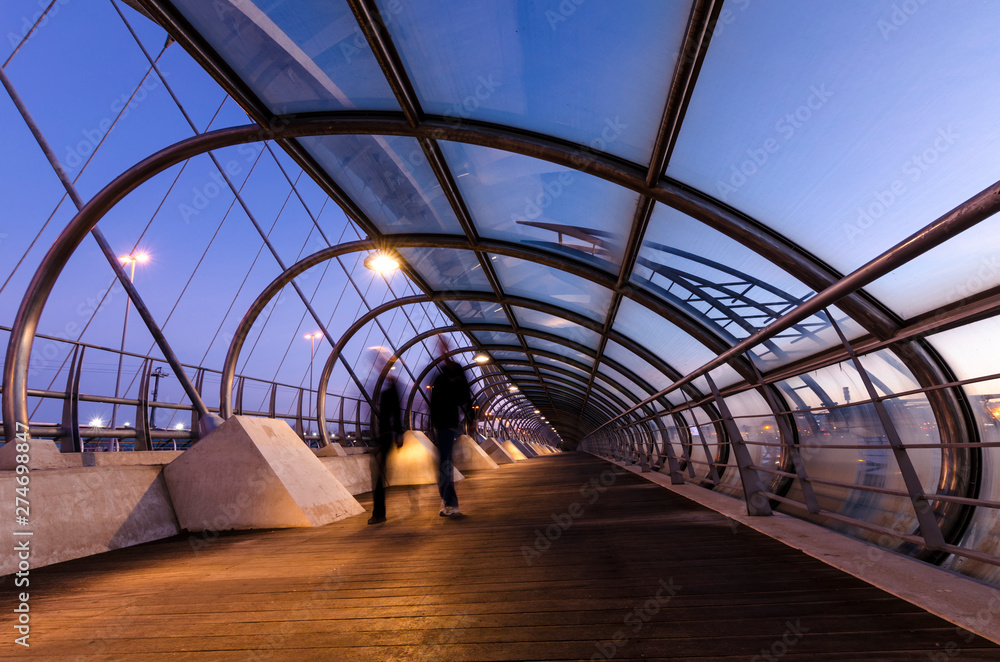 Fototapeta premium View on the blue hour of the third millennium bridge in Zaragoza, Spain