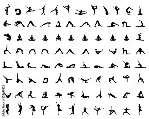 Black silhouettes of yoga and fitness  vector