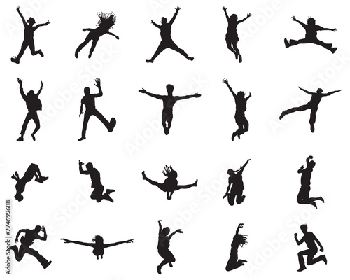 Silhouettes of people wich jumping and flying, vector