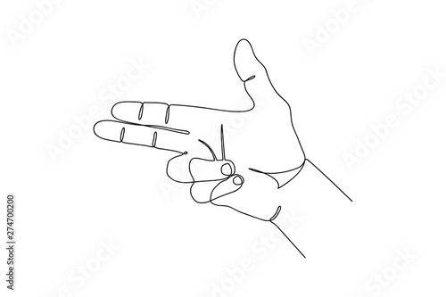 One line hand in gun gesture. Continuous line drawing. Vector illustration.