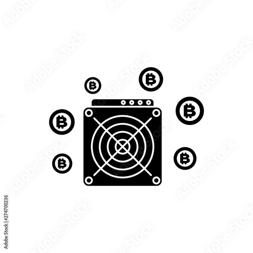 Black ASIC Miner icon isolated. Cryptocurrency mining equipment and hardware. Application specific integrated circuit. Vector Illustration