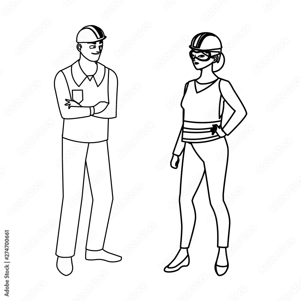 couple of builders constructors workers characters couple of builders constructors workers characters