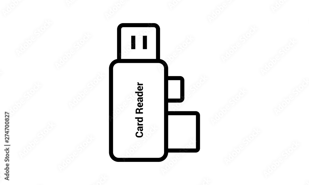 USB card icon in outline style for data storage and transfer USB card icon in outline style for data storage and transfer