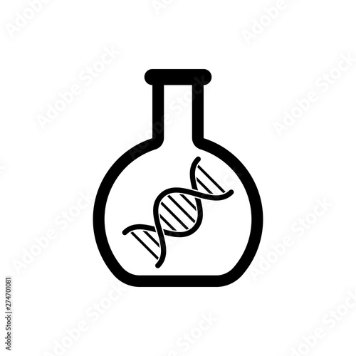 Black DNA research, search icon isolated. Genetic engineering, genetics testing, cloning, paternity testing. Vector Illustration