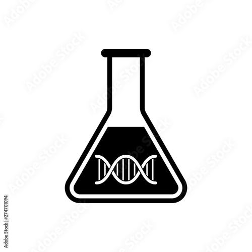 Black DNA research, search icon isolated. Genetic engineering, genetics testing, cloning, paternity testing. Vector Illustration