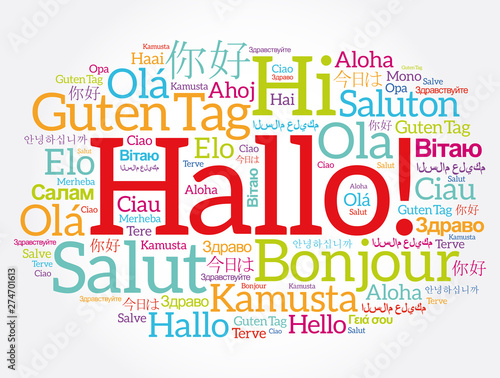 Hallo  Hello Greeting in German  word cloud in different languages of the world