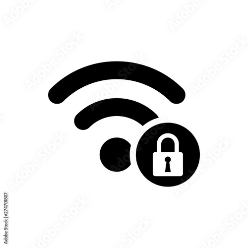 Black Wifi locked sign icon isolated. Password Wi-fi symbol. Wireless Network icon. Wifi zone. Vector Illustration