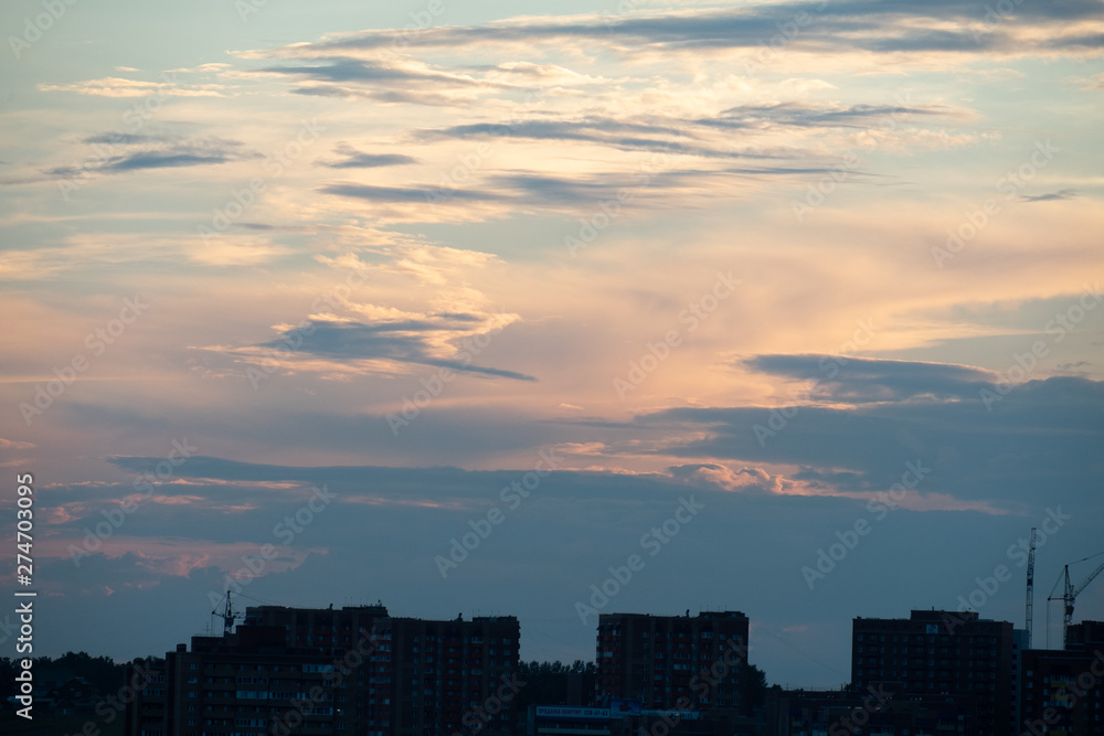 sunset over city