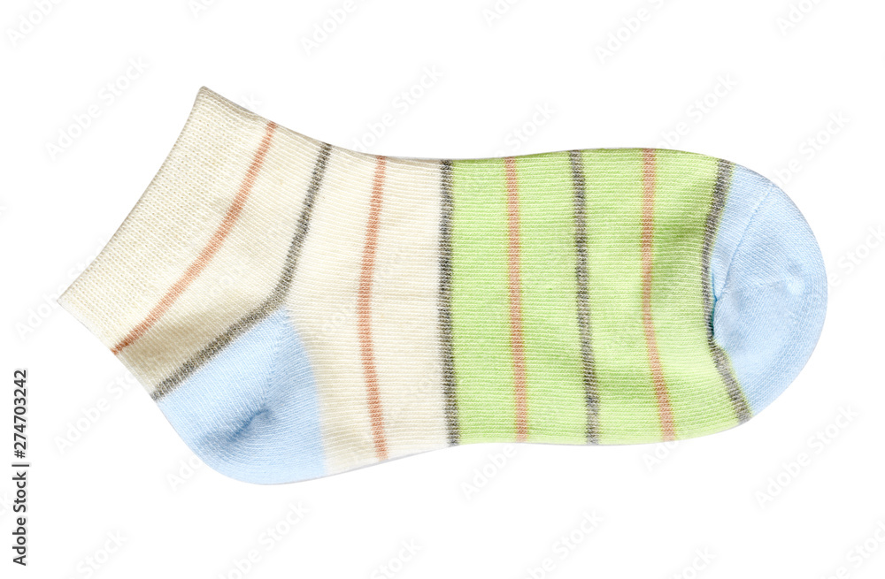 Striped cotton sock, child footwear. Isolated background Striped cotton sock, child footwear. Isolated background