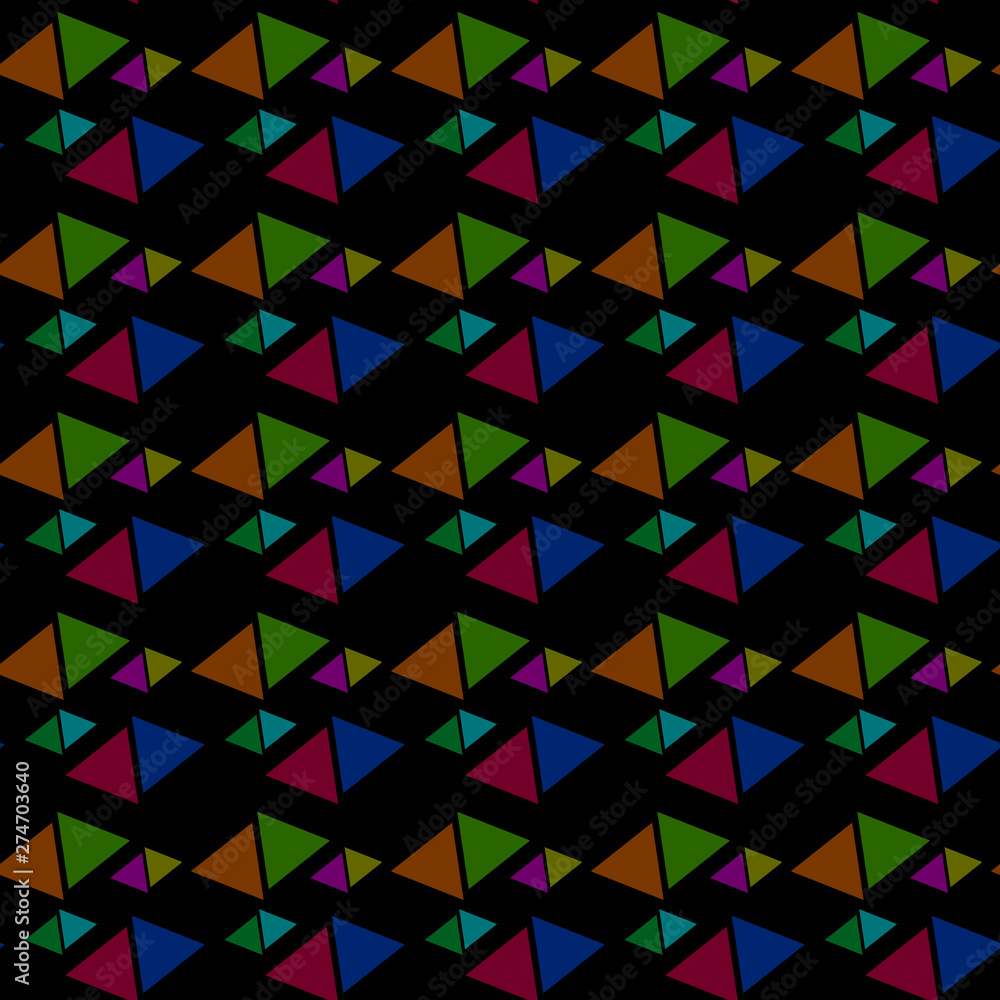 Fototapeta premium Colored triangles on a black background, seamless pattern, vector