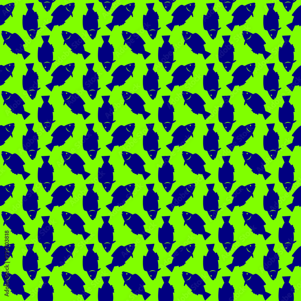 Blue fish on green background, seamless pattern, vector Blue fish on green background, seamless pattern, vector