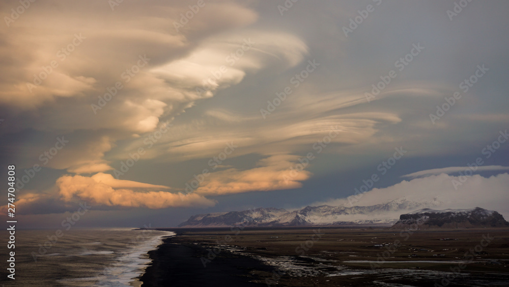 Dramatic skies over the Black Beach of South Iceland