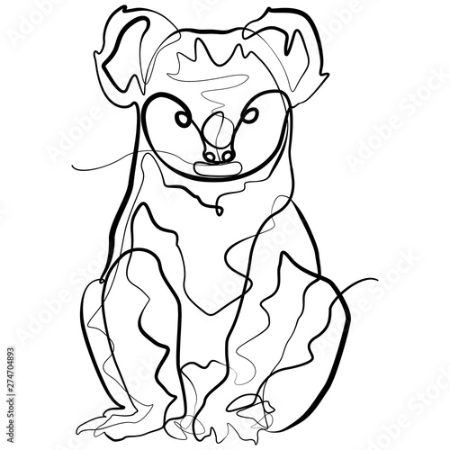 Koala one line drawing. Vector Animal continuous line Art