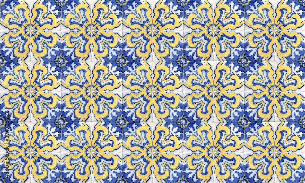 Seamless Portugal or Spain Azulejo Wall Tile Background. High Resolution.