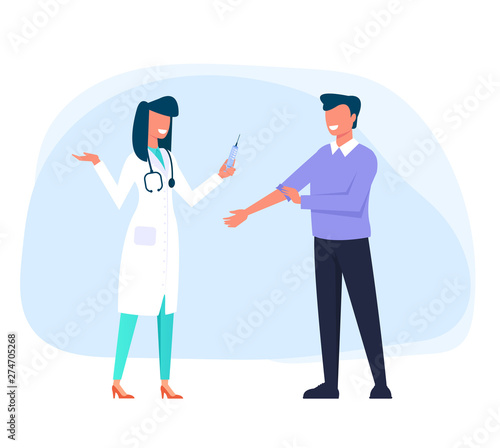 Injection man in hospital. Medicine concept. Vector flat cartoon graphic design illustration