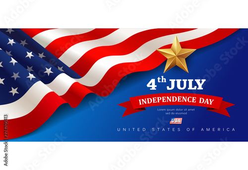 Vector Banner flag of united states happy independence day design background, illustration