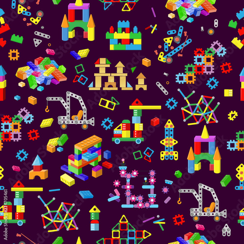 Kids building blocks vector baby toy colorful bricks to build or construct cute color construction in childroom illustration set of children blocks games background