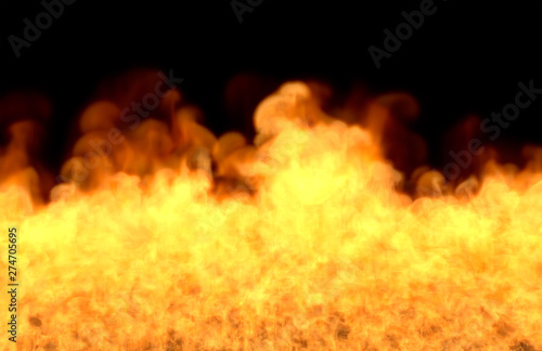melting hell on black background, fire from the bottom - fire 3D illustration