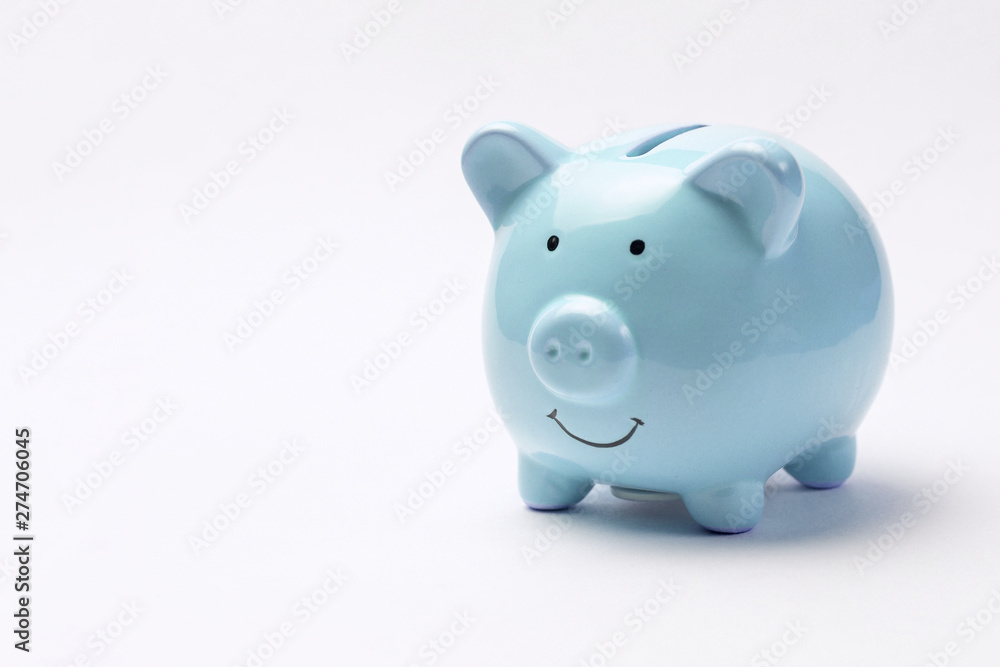 Piggy bank isolated on white background. View from above.